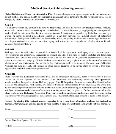 medical arbitration agreement template