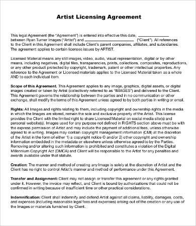 artist licensing agreement template