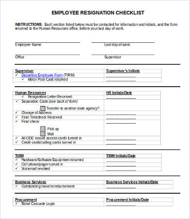 Resign Checklist Resignation Checklist Template -10+ Word, PDF Documents Download