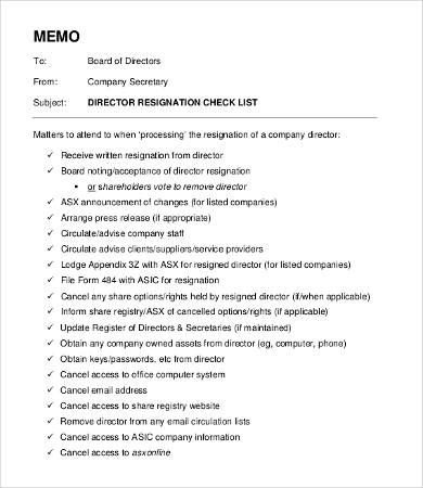 director resignation checklist template