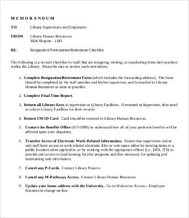 staff resignation checklist template