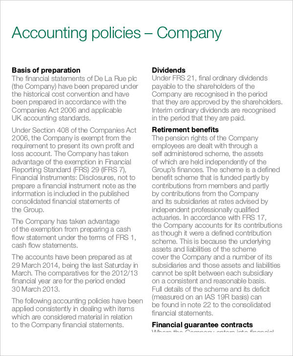 company accounting policy template