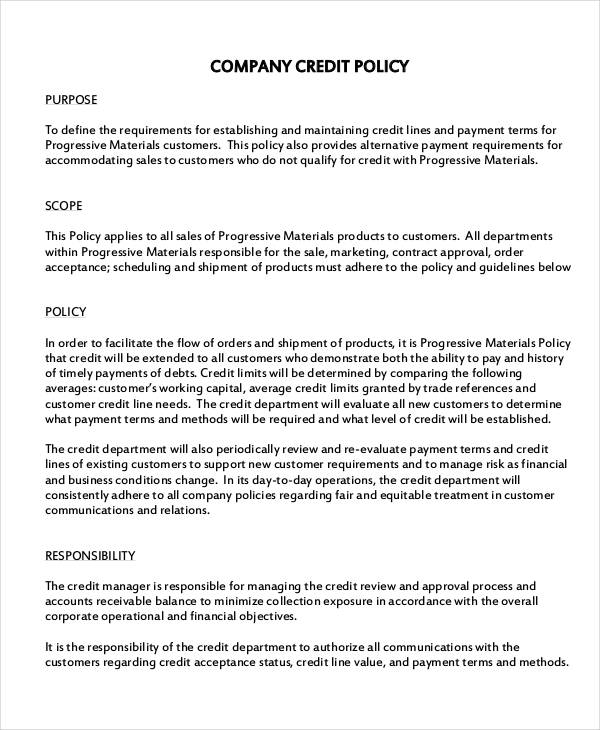 company credit policy template