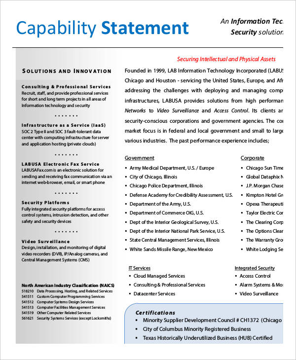 12+ Capability Statement Template - Word, PDF, Google Docs ...