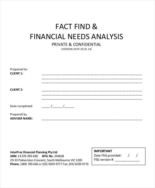 financial needs analysis template