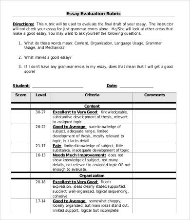 essay evaluation rubric