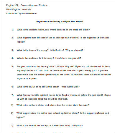 argumentative essay analysis worksheet