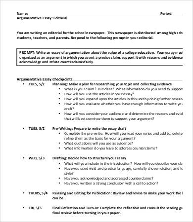 argumentative essay high school pdf
