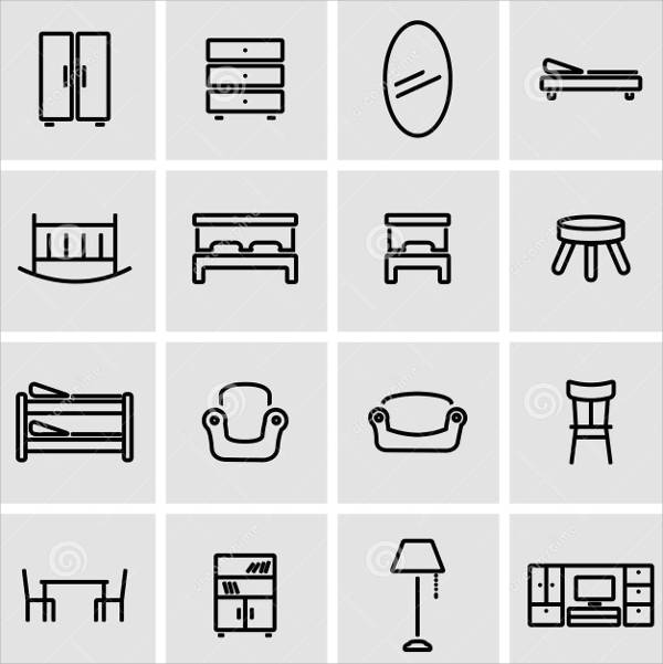 furniture line icons set