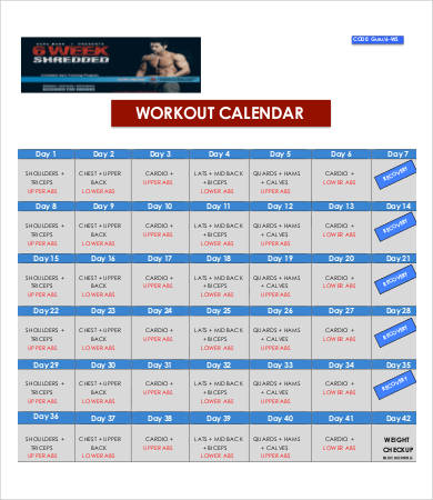 weekly workout calendar sample