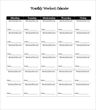 7+ Workout Calendar Templates - Free Sample, Example Format Download ...