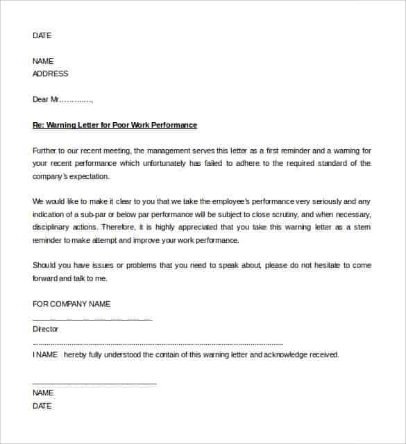 free warning letter for poor attendance word doc download min