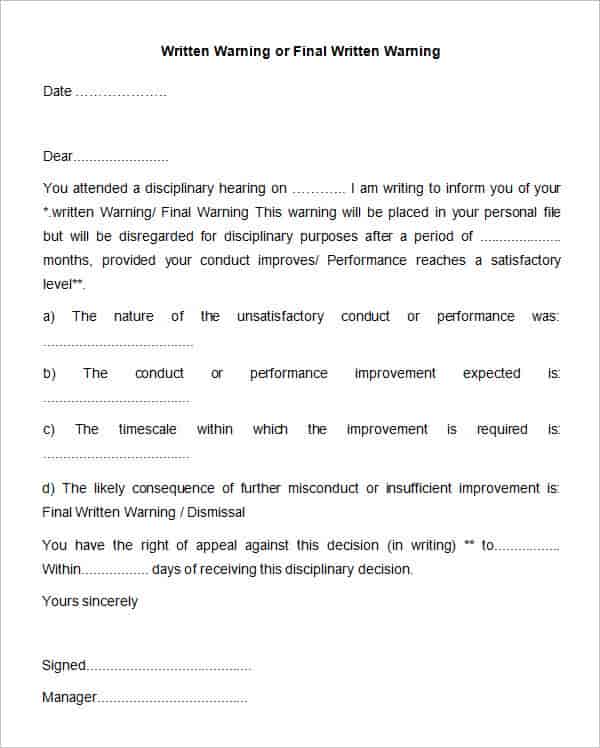 28+ FREE HR Warning Letters - PDF, DOC, Apple Pages, Google Docs