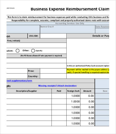 business reimbursement form template