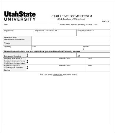 cash reimbursement form template