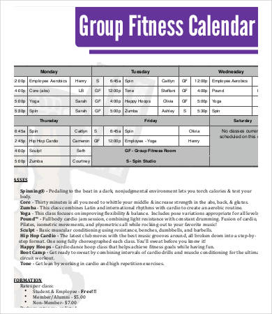 Fitness Calendar Template - 9+Free PDF Documents Download