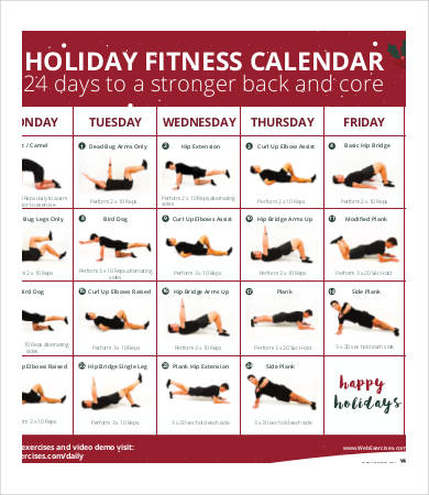 holiday fitness calendar template