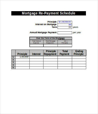 mortgage re payment schedule in excel
