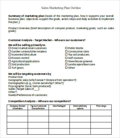 sales marketing plan outline