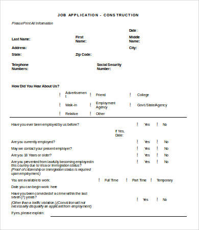 Employment Application Template Word 7  Free Word Documents Download