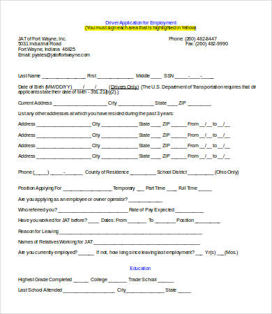 truck driver employment application template word