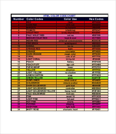 Html Color Chart Pdf