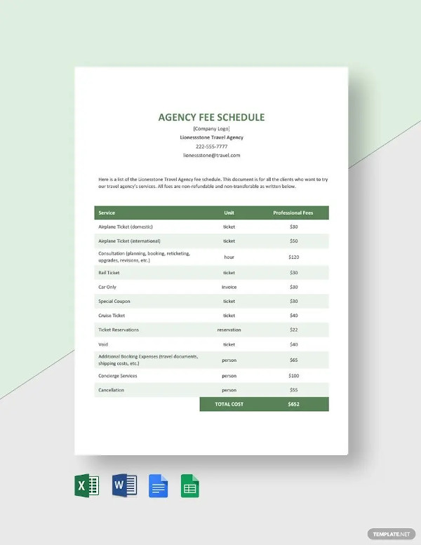 agency fee schedule template