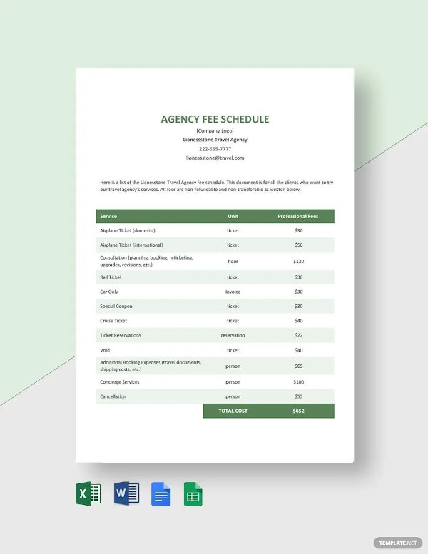 Fee Schedule Template - 14+Free Word, PDF Documents Download