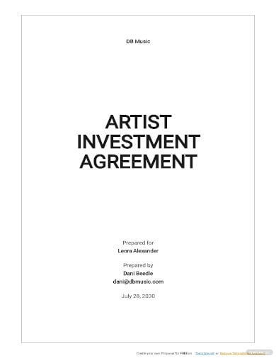 artist investment agreement templates