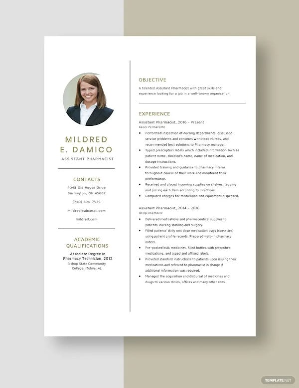 assistant pharmacist resume template
