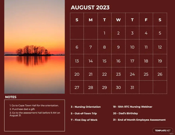 august 2023 photo calendar template
