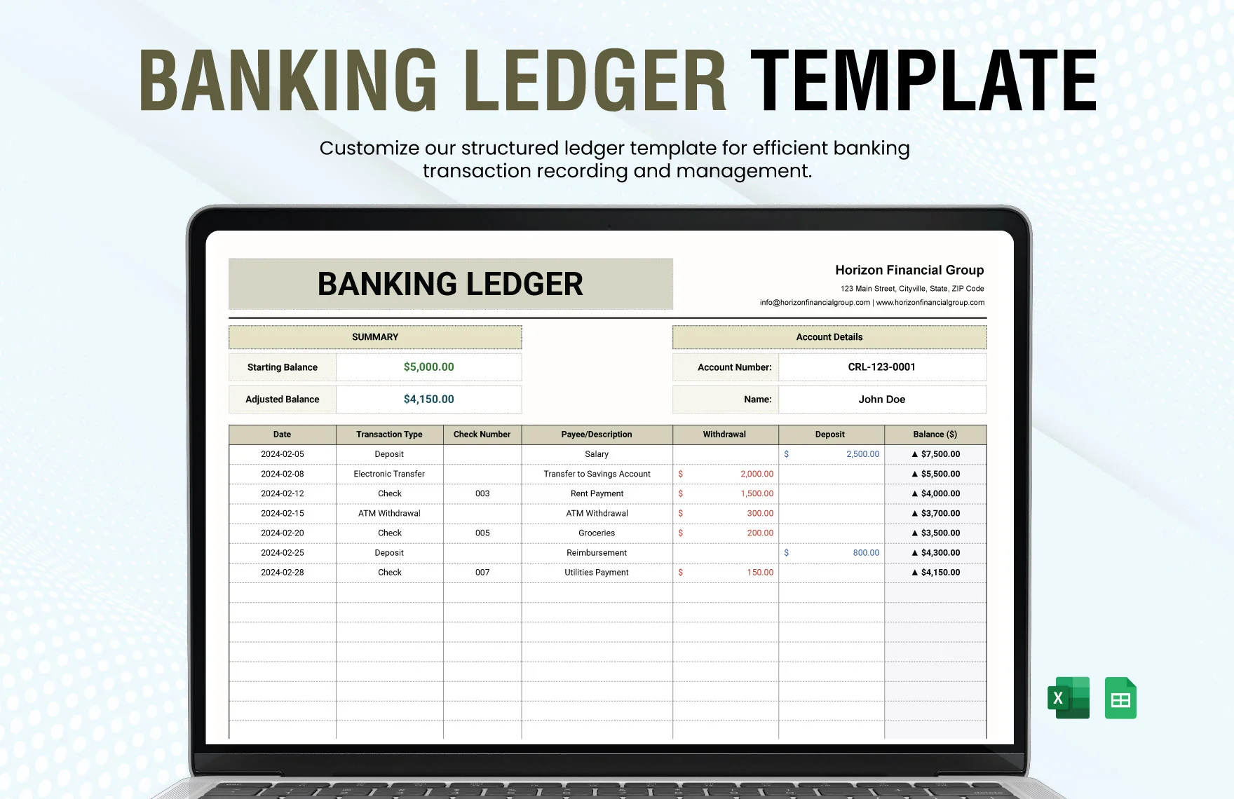 banking ledger template
