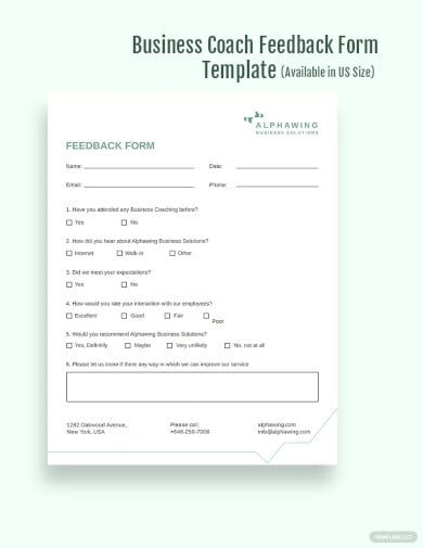 business coach feedback form template