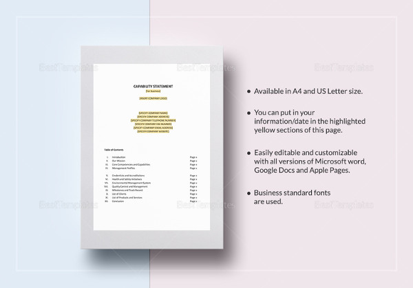 14+ Capability Statement Template - Word, PDF, Google Docs, Apple Pages