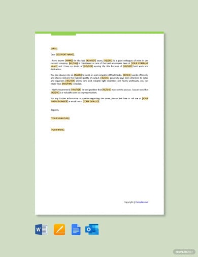 character letter of recommendation template