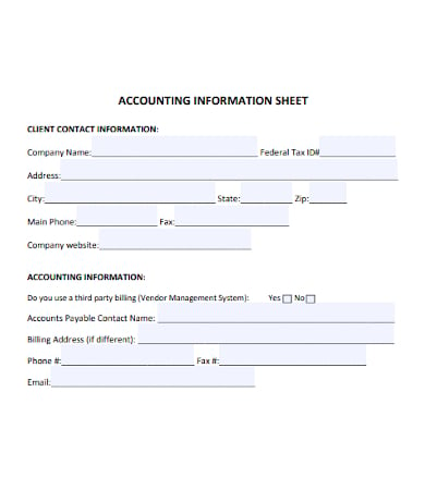 client accounting information sheet