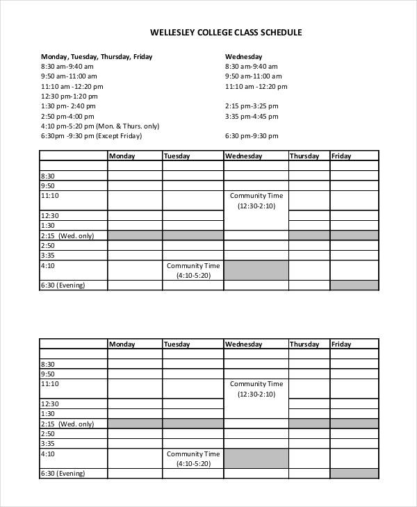 college class schedule