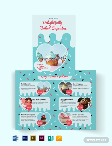 cupcake bakery bi fold brochure template