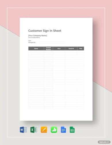 customer sign in sheet template