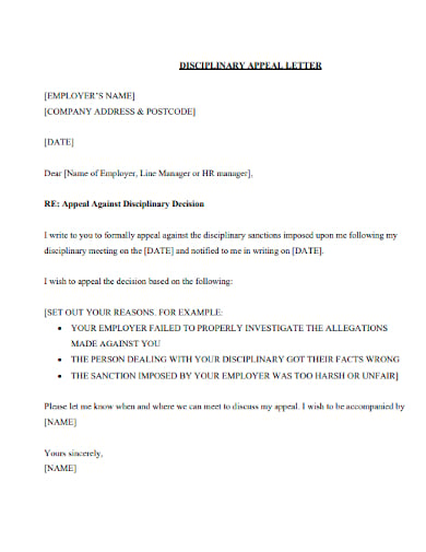 disciplinary appeal letter