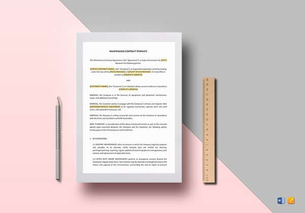 modèle de contrat de maintenance éditable contract word template