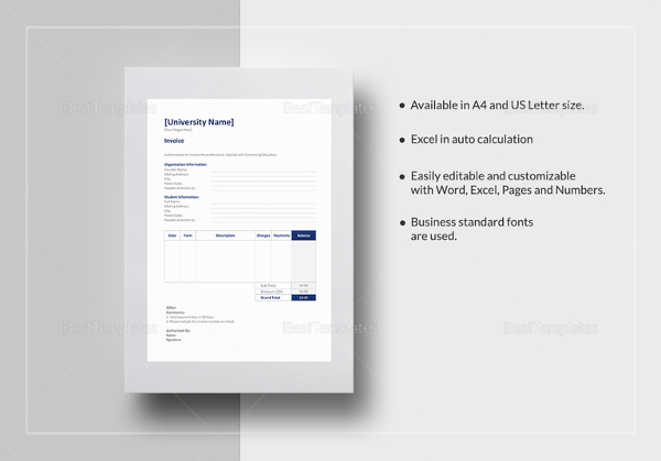 education invoice template