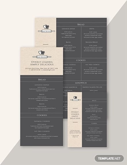 elegant bakery menu template
