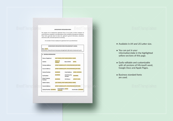 generic employment application template 8 free pdf