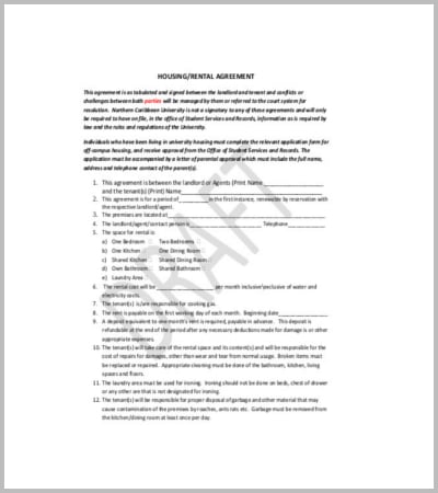 example housing rental lease agreement