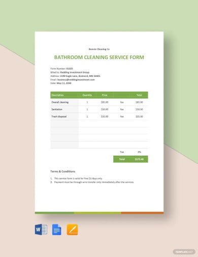 free cleaning business form template