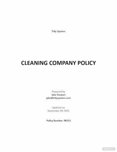 free cleaning company policy template