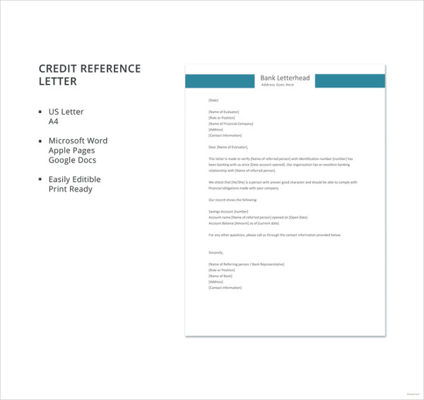 Example Of A Credit Reference Letter