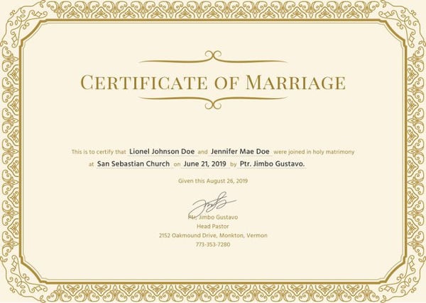 free marriage certificate template