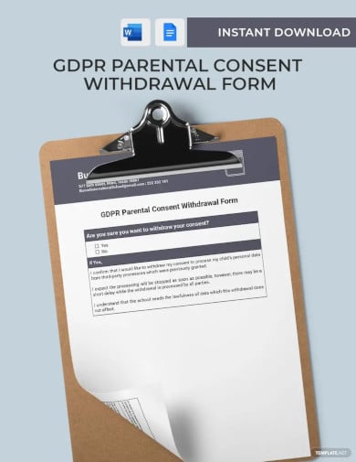 gdpr parental consent withdrawal form